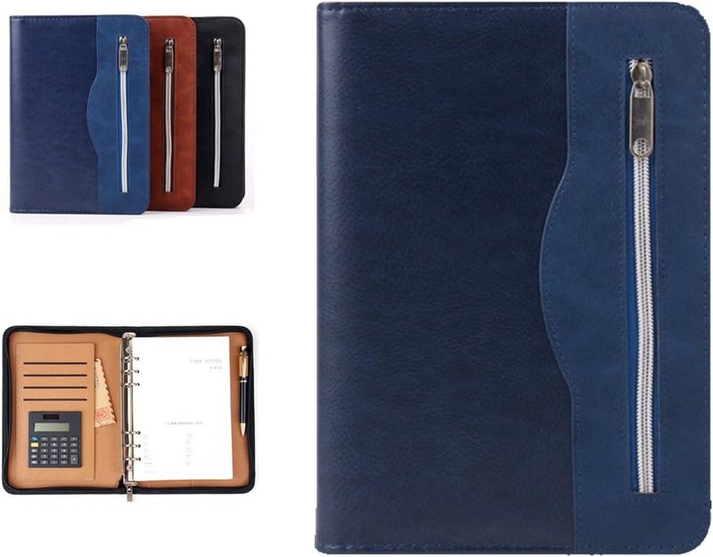 SAYEEC Executive Conference Folder A5 Zipped Portfolio Binder Faux Leather Padfolio Refillable Business Notebook Organizer with Calculator Loose Leaf Paper Gift for Man Women - Image 1